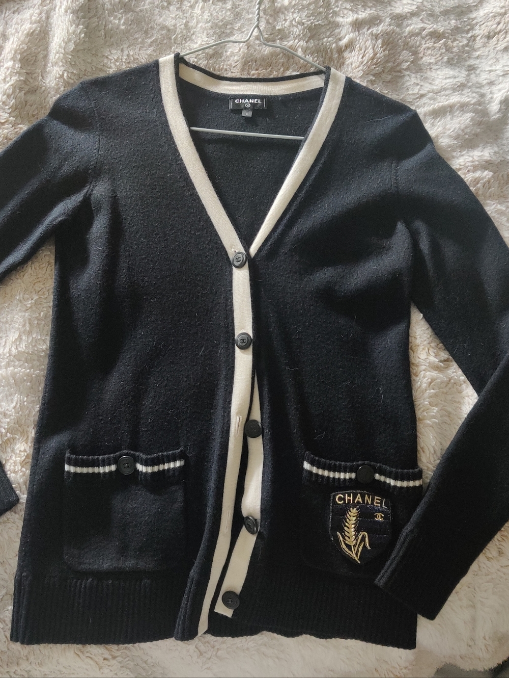 Vintage CHANEL black and cream cardigan
